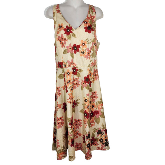 Ann Taylor LOFT Womens Dress Size 12 Fit and Flare Cotton Floral Halter V Neck - Picture 1 of 10